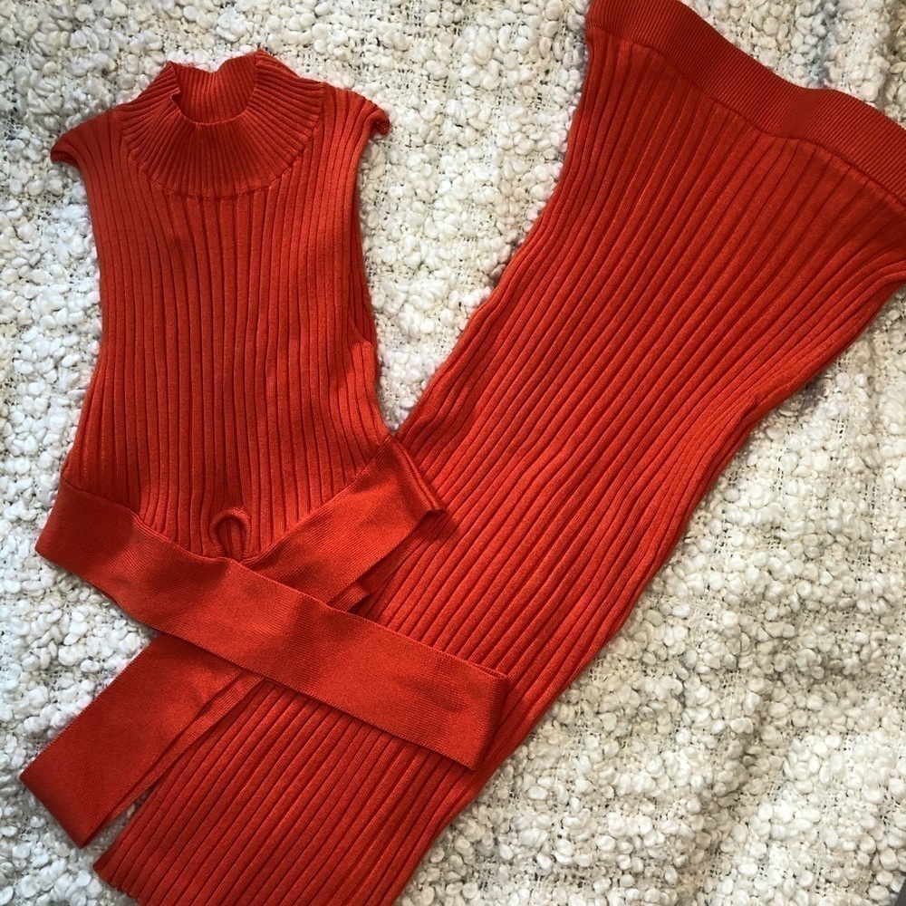 NWT Fashion Nova Orange Matching Ribbed Set - Picture 2 of 7
